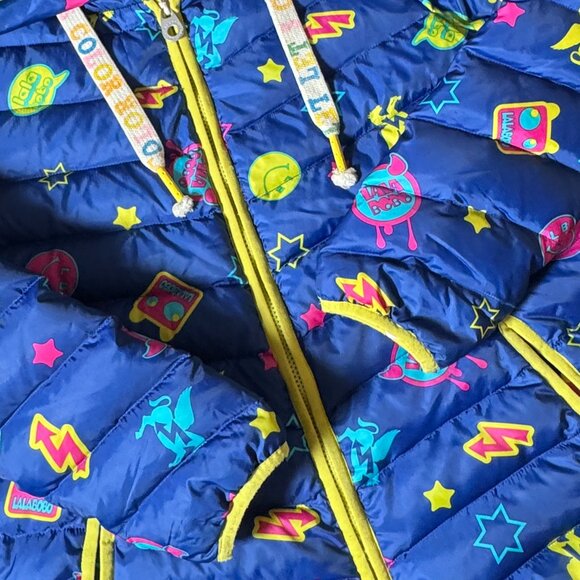 LALA BOBO RARE BRIGHT FUN GRAPHIC PUFFER HOODIE JACKET COAT LARGE - Picture 10 of 10